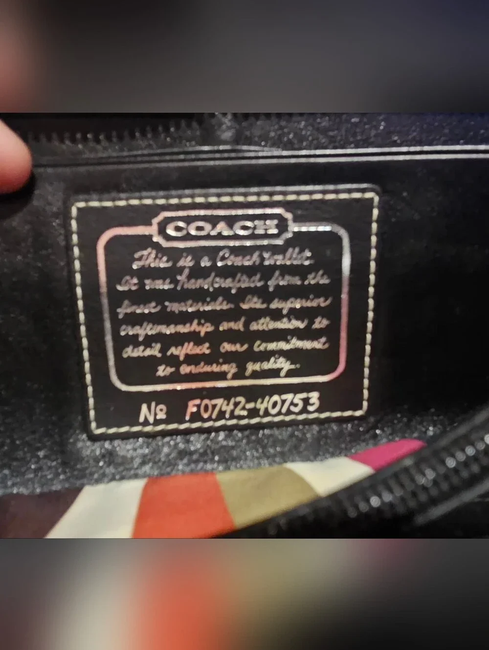Coach Legacy Black Signature Zip Wallet with Metallic Stripe